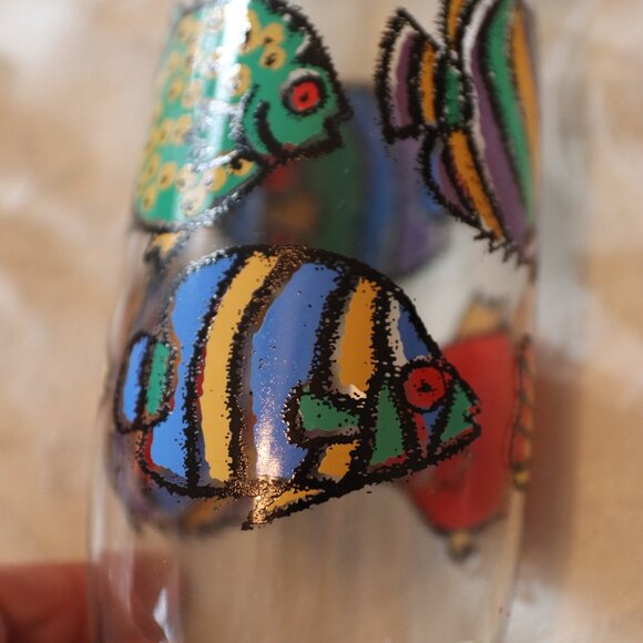 Vintage 80’s 90’s Libbey Tropical Fish Graphic Drinking Glasses Set of 3 - Picture 4 of 16